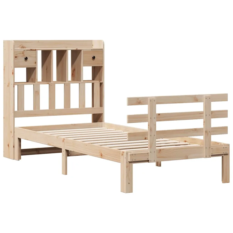 Lit bibliothèque sans matelas 75x190 cm bois de pin massif - 3