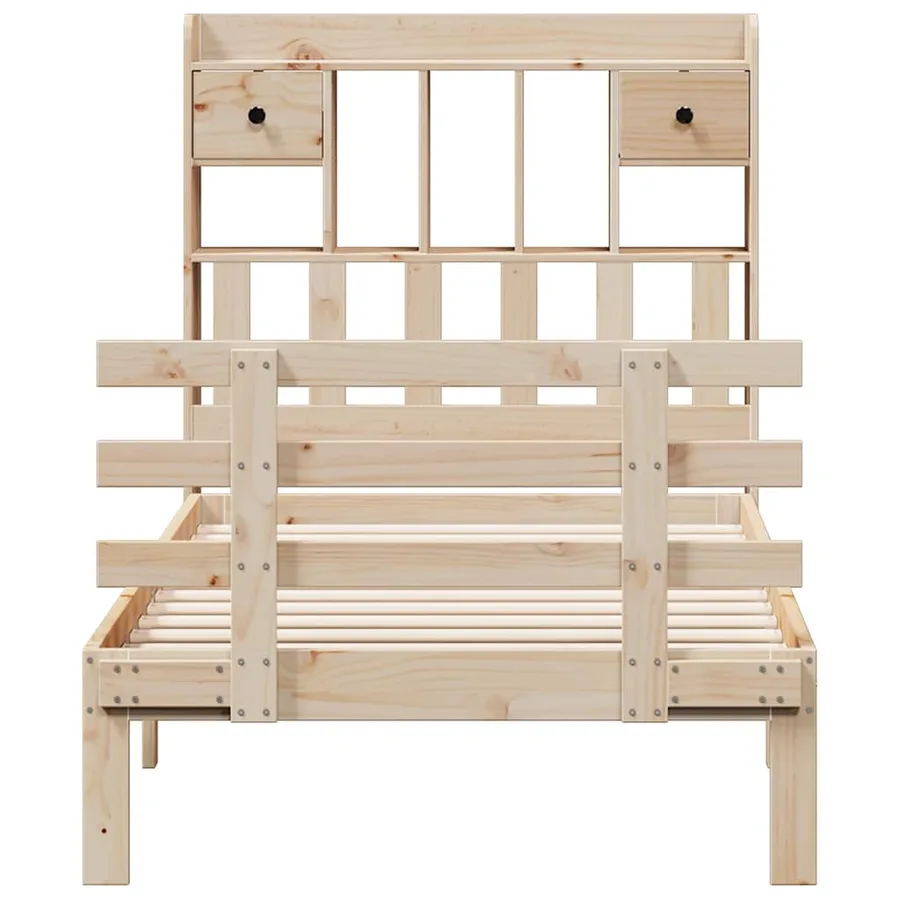 Lit bibliothèque sans matelas 75x190 cm bois de pin massif - 4