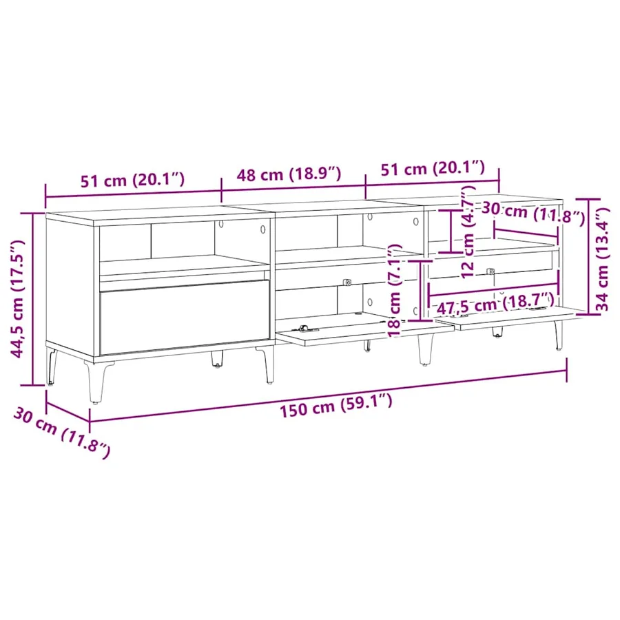 Meuble TV 150 x 30 x 45 cm Chêne artisanal - 16