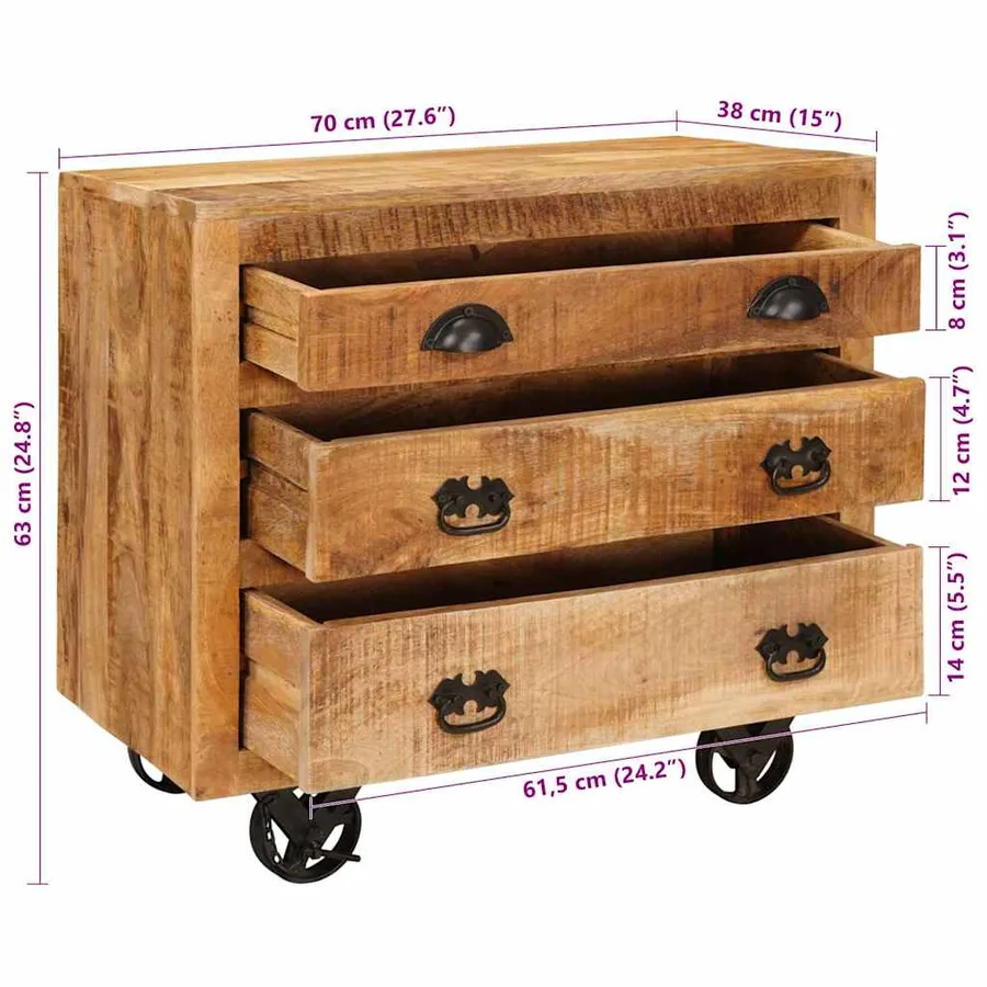 Meuble d'appoint Marron 70 x 38 x 63 cm bois de manguier massif - 12
