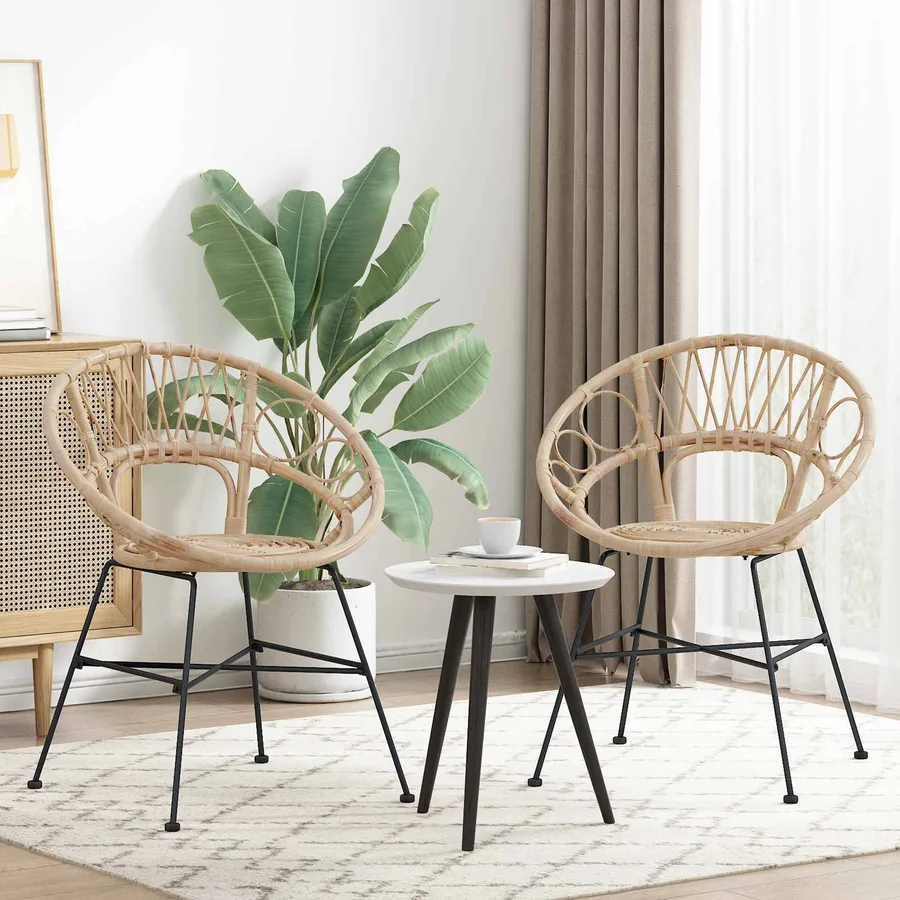 Chaise de salle à manger 2 pcs Rotin et métal Naturel - 3