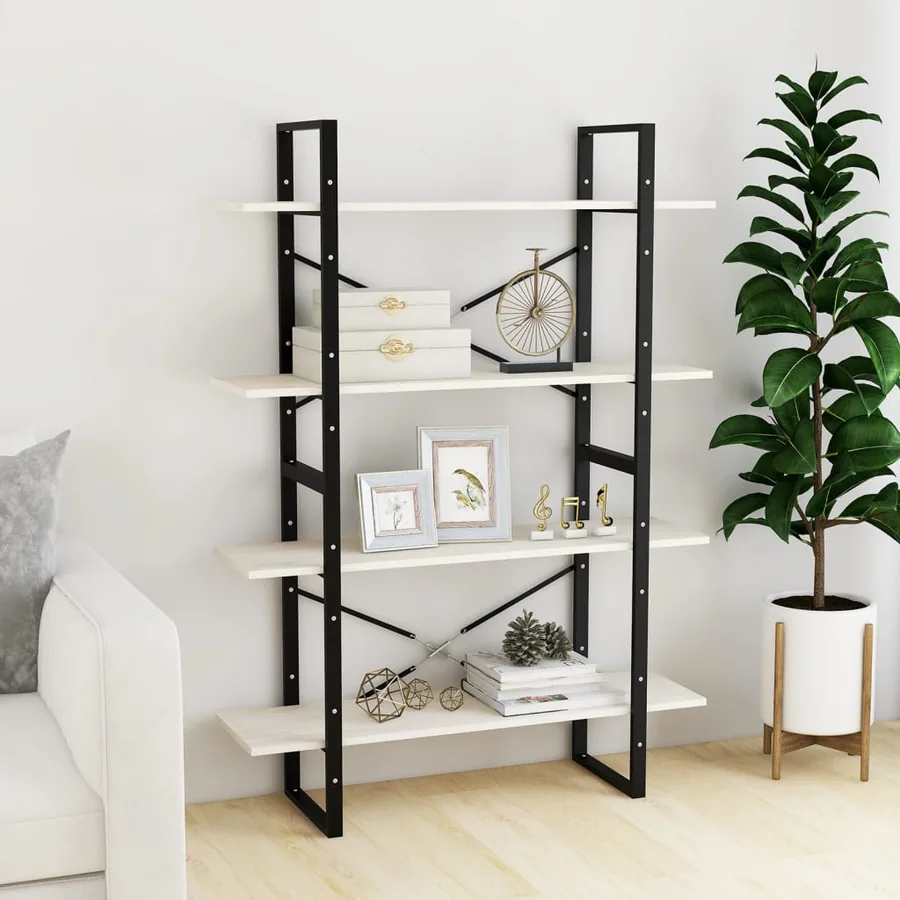 Bibliothèque à 4 niveaux Blanc 100x30x140 cm Bois de pin massif - 3