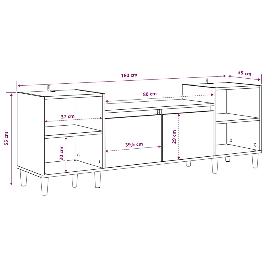 Meuble TV Chêne noir 160 x 35 x 55 cm Bois d'ingénierie - 9