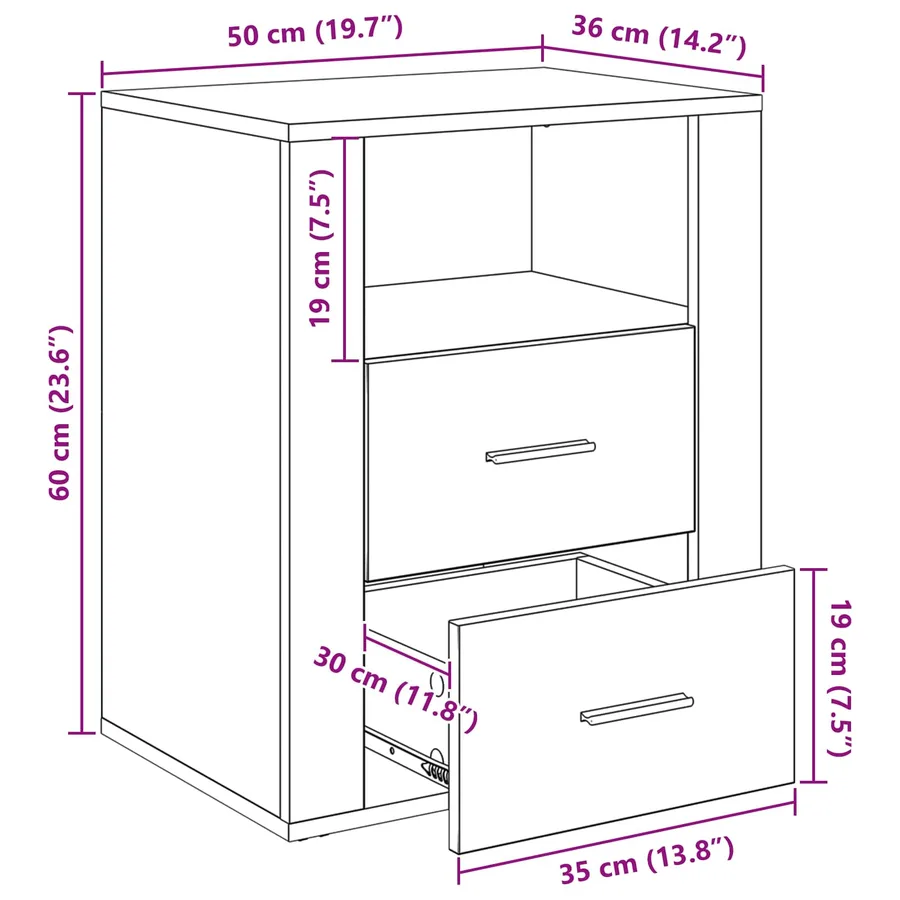 Cabinet de chevet Chêne artisanal 35 x 50 x 60 cm - 14