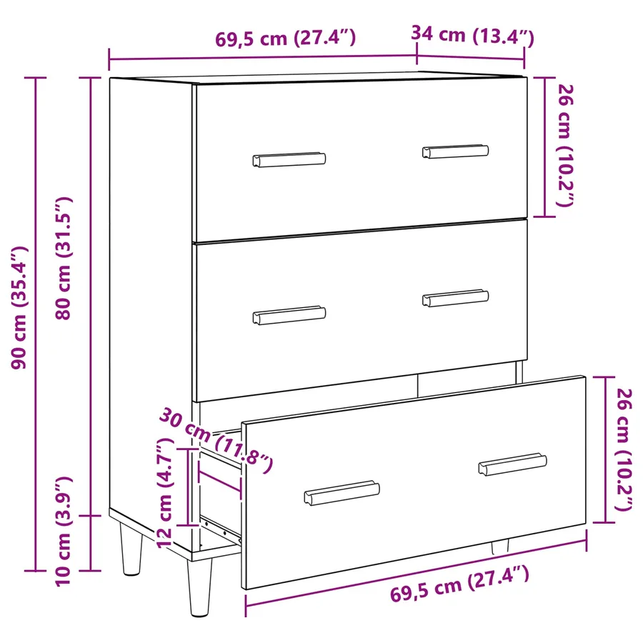 Buffet Chêne artisanal 69,5 x 34 x 90 cm Bois d'ingénierie - 15
