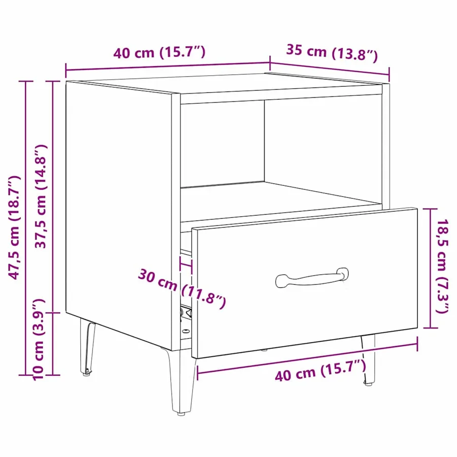 Cabinet de chevet 2 pcs Chêne noir 40 x 35 x 47.5 cm - 14