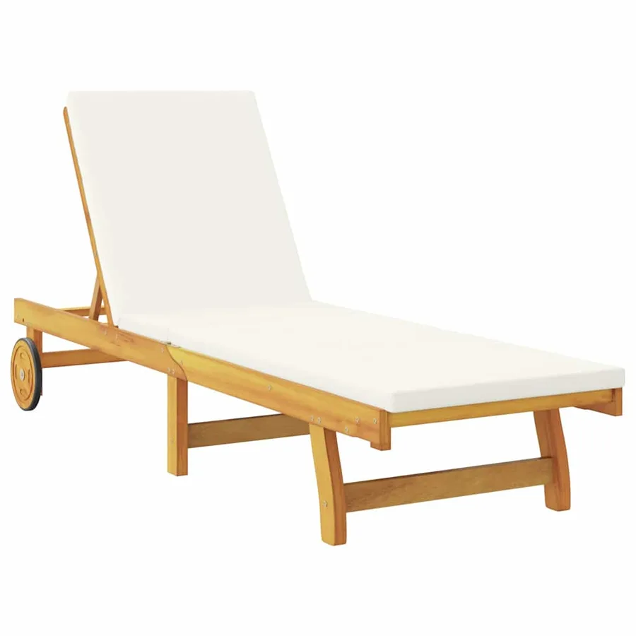 Transat avec coussin Blanc crème Bois d'Acacia Massif - 4