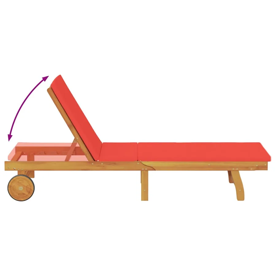 Transat avec coussin Rouge Bois d'Acacia Massif - 8