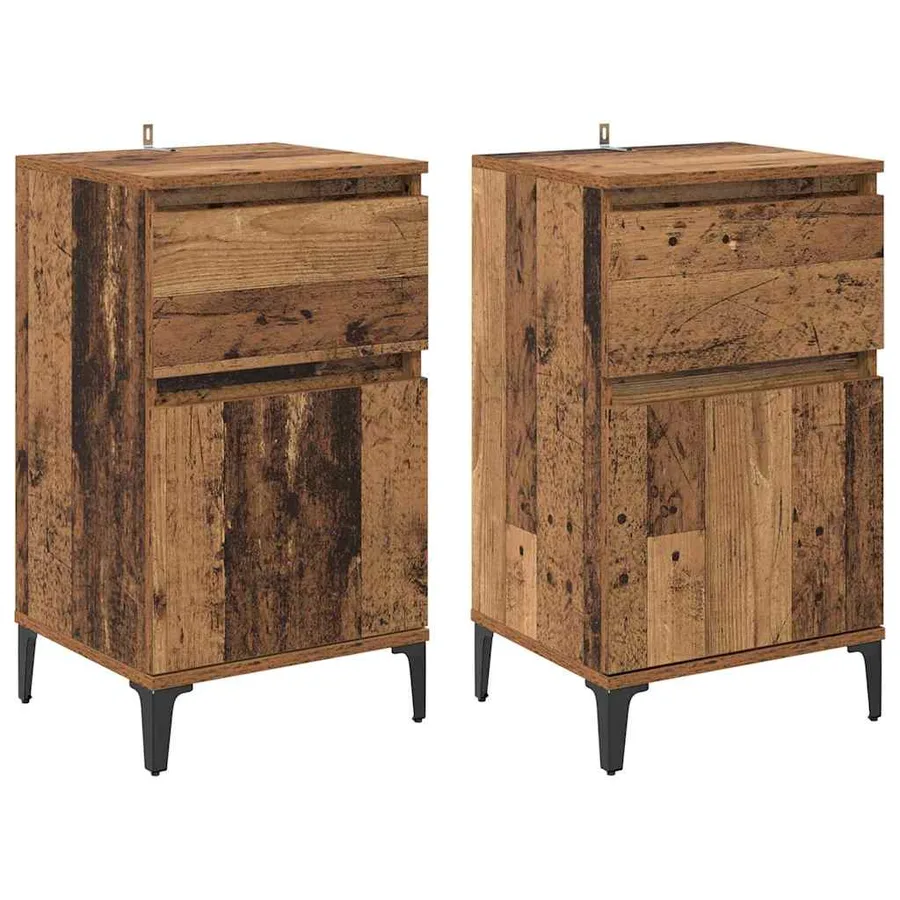 Cabinet de chevet avec tiroir 2 pcs Bois ancien 40 x 35 x 70 cm - 2