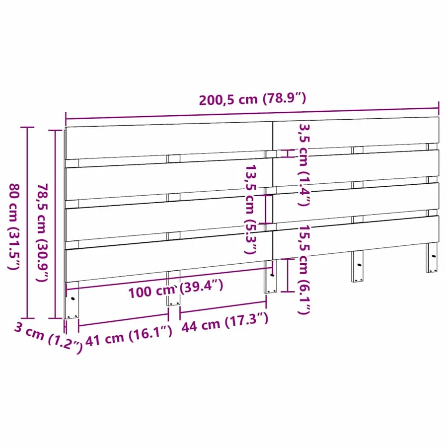 Tête de lit Brun cire 200,5 x 3 x 80 cm Pin massif - 9