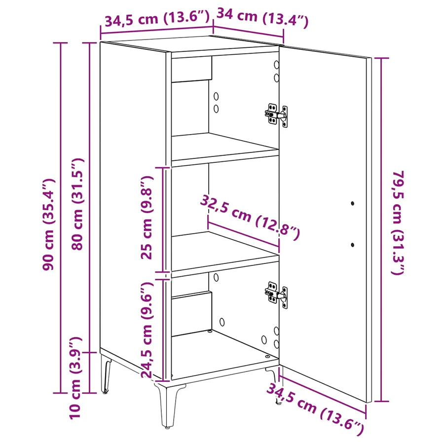 Buffet Chêne noir 34,5 x 34 x 90 cm Bois d'ingénierie - 15