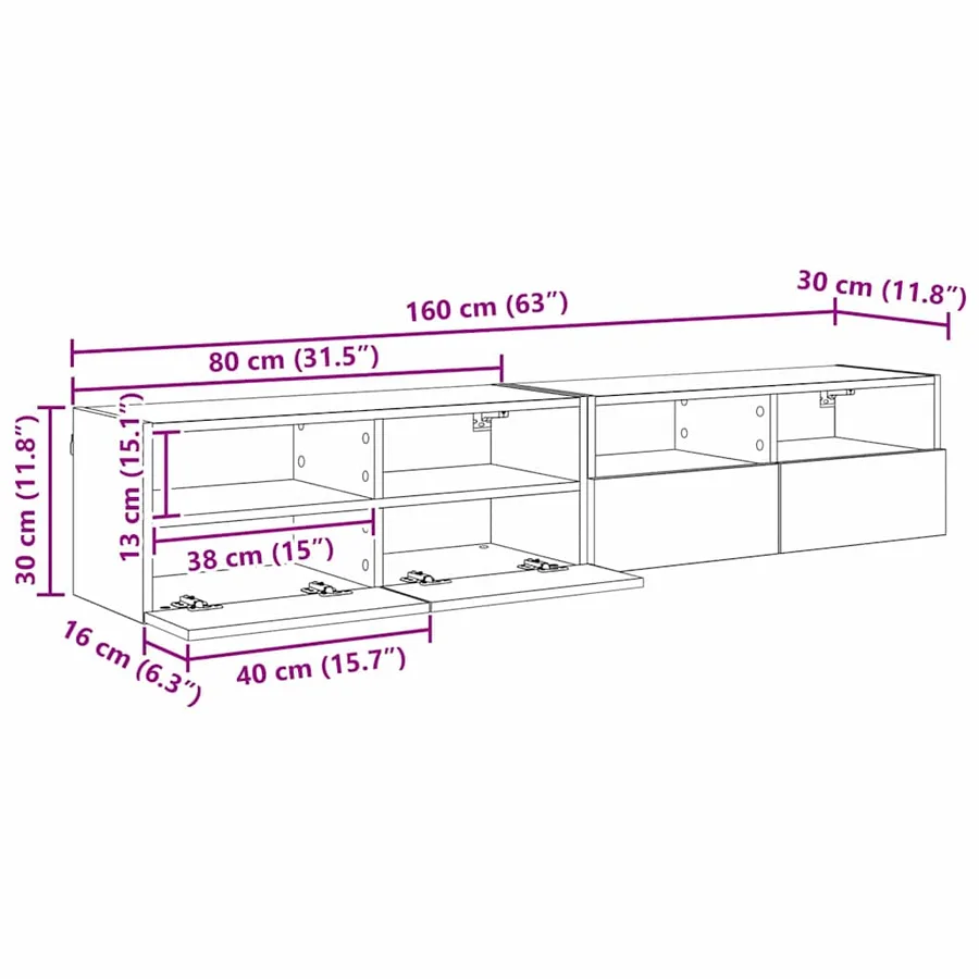 Meubles TV muraux 2 pcs Bois Ancien 80 x 30 x 30 cm - 15
