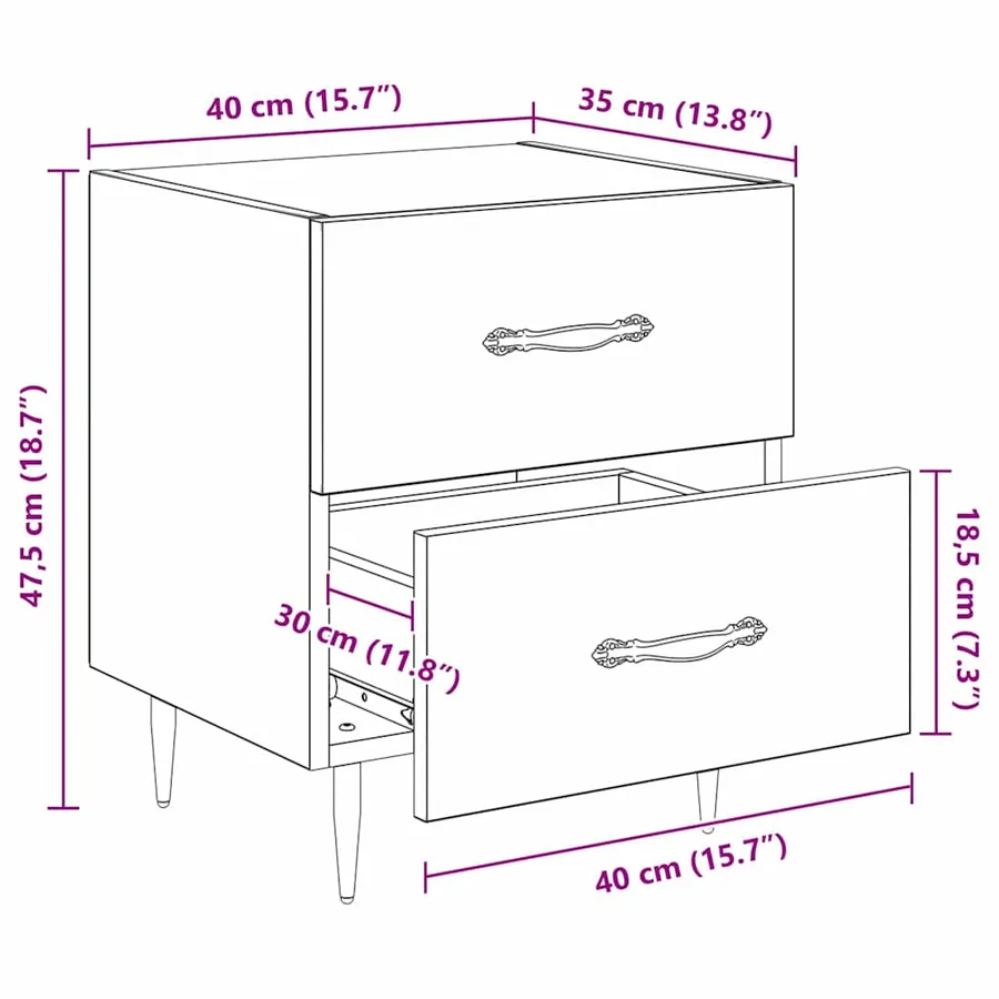 Cabinet de chevet 2 pcs Chêne noir 40 x 35 x 47,5 cm - 14