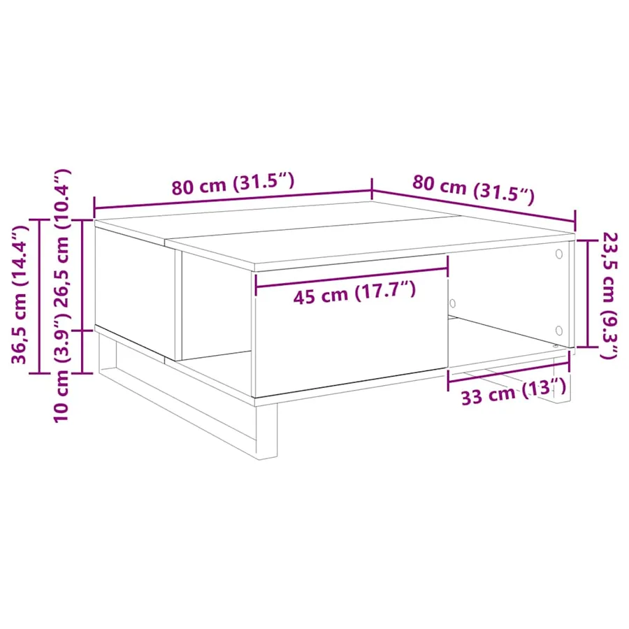Table basse Chêne noir 80 x 80 x 36,5 cm Bois d'ingénierie - 11