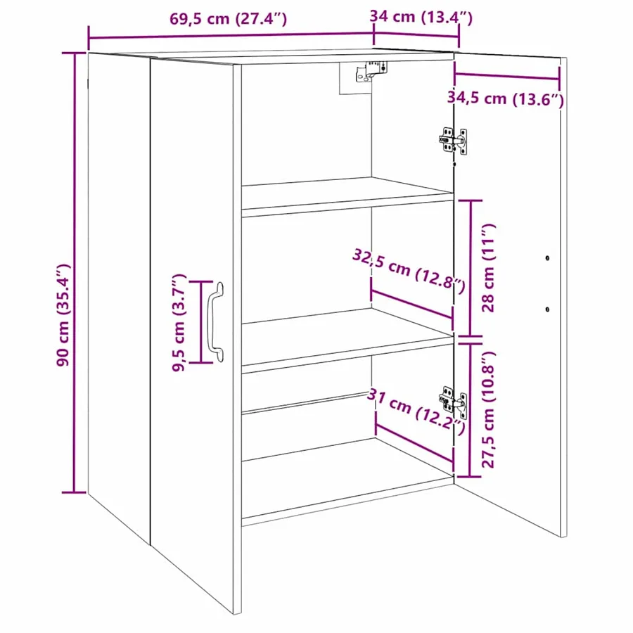 Armoire Murale Montage mural 2 pcs Chêne noir 69,5 x 34 x 90 cm - 14