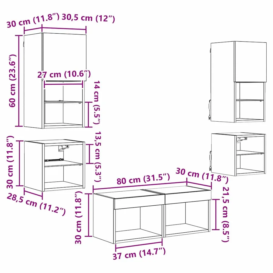 Meubles TV muraux 8 pcs Chêne noir Bois d'ingénierie - 16