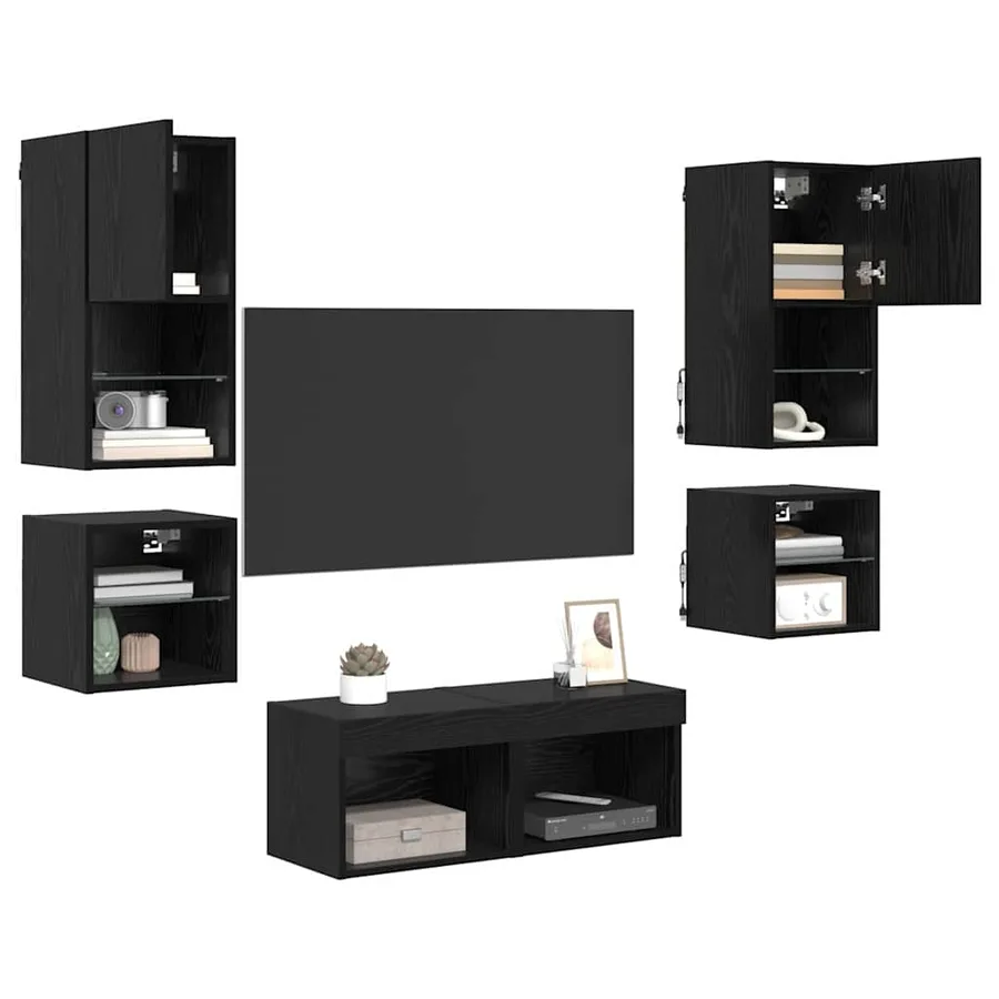 Meubles TV muraux 8 pcs Chêne noir Bois d'ingénierie - 3