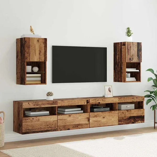 Meubles TV muraux avec LED 2 pcs Bois ancien 30,5 x 30 x 60 cm