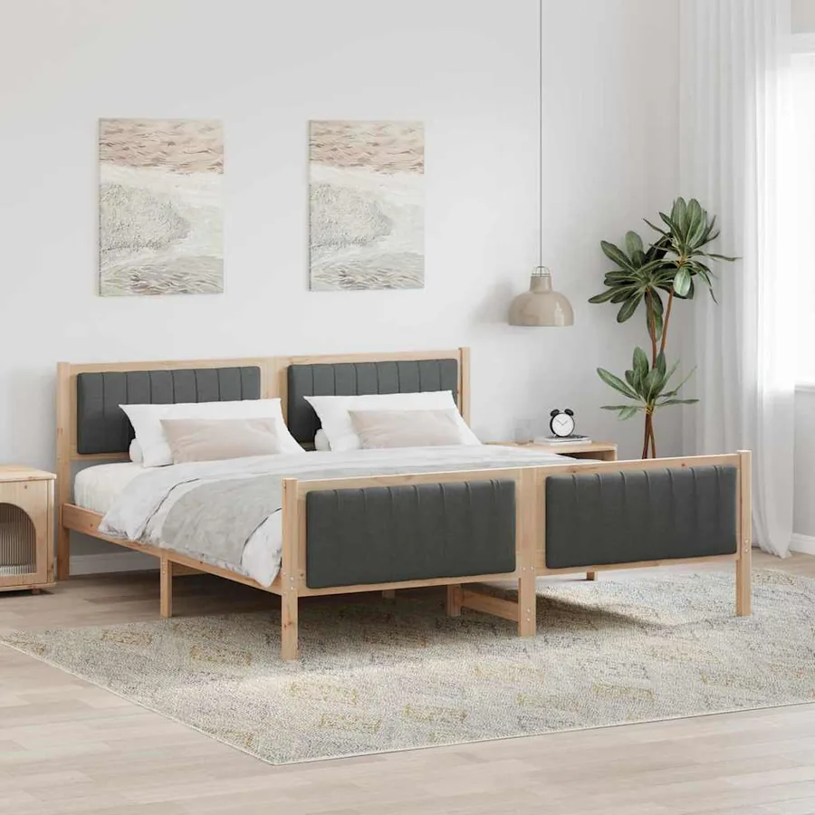 Cadre de lit avec tête de lit marron et gris foncé 180 x 200 cm
