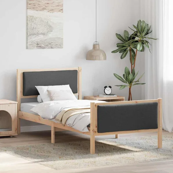Cadre de lit avec tête de lit Gris foncé 90 x 190 cm tissu