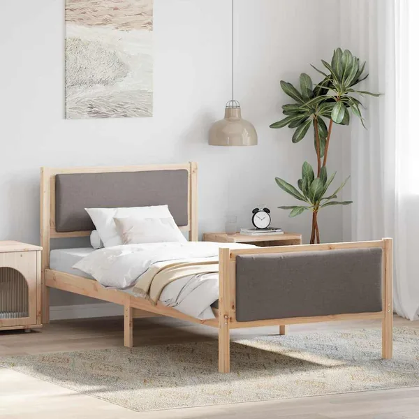 Cadre de lit avec tête de lit Taupe 90 x 190 cm tissu