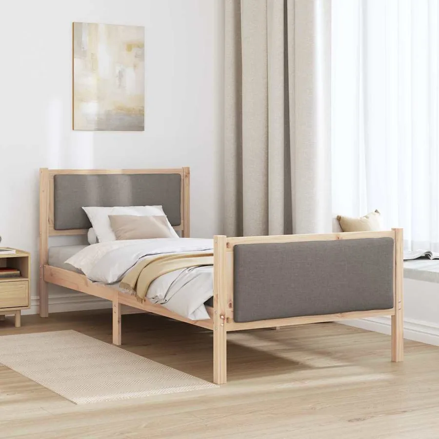 Cadre de lit avec tête de lit Taupe 90 x 190 cm tissu - 4