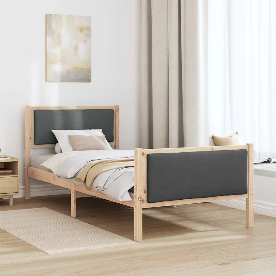 Cadre de lit avec tête de lit Gris foncé 100 x 200 cm tissu - 4