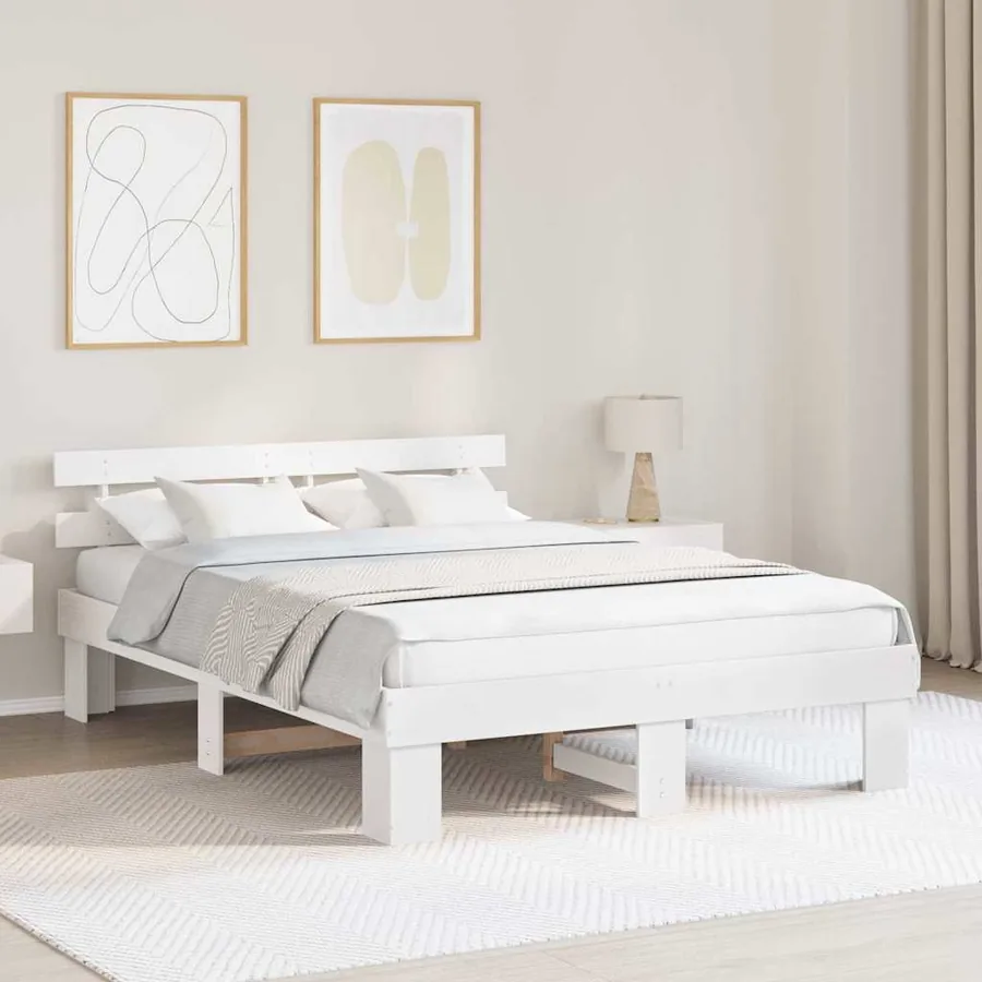 Cadre de lit avec tête de lit Blanc 160 x 200 cm Pin massif