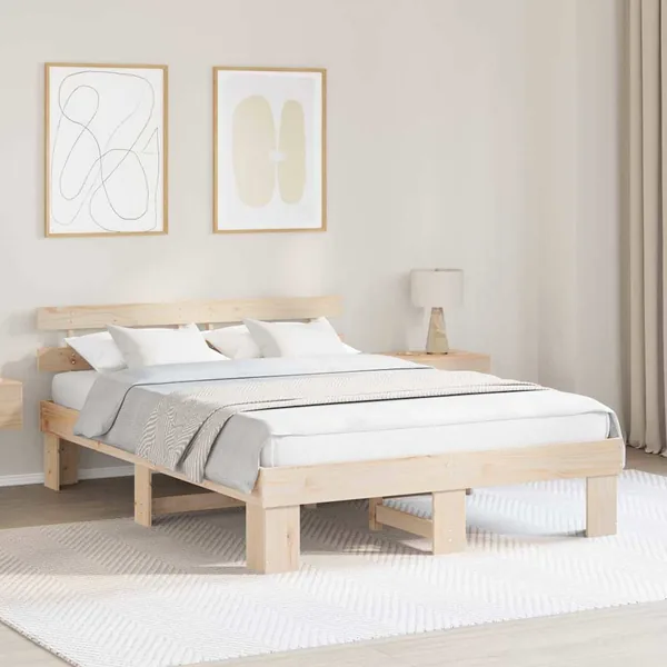 Cadre de lit avec tête de lit Naturel 150 x 200 cm Pin massif