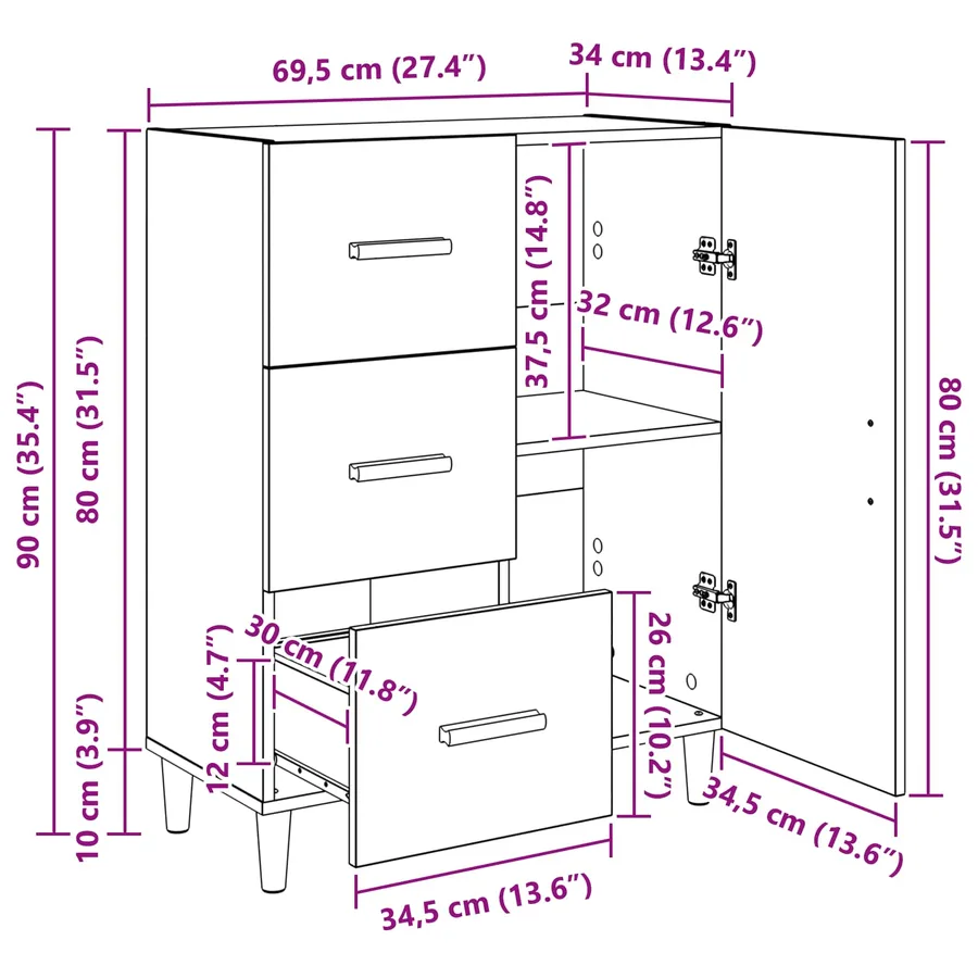 Buffet Chêne noir 34 x 69,5 x 90 cm Bois d'ingénierie - 13