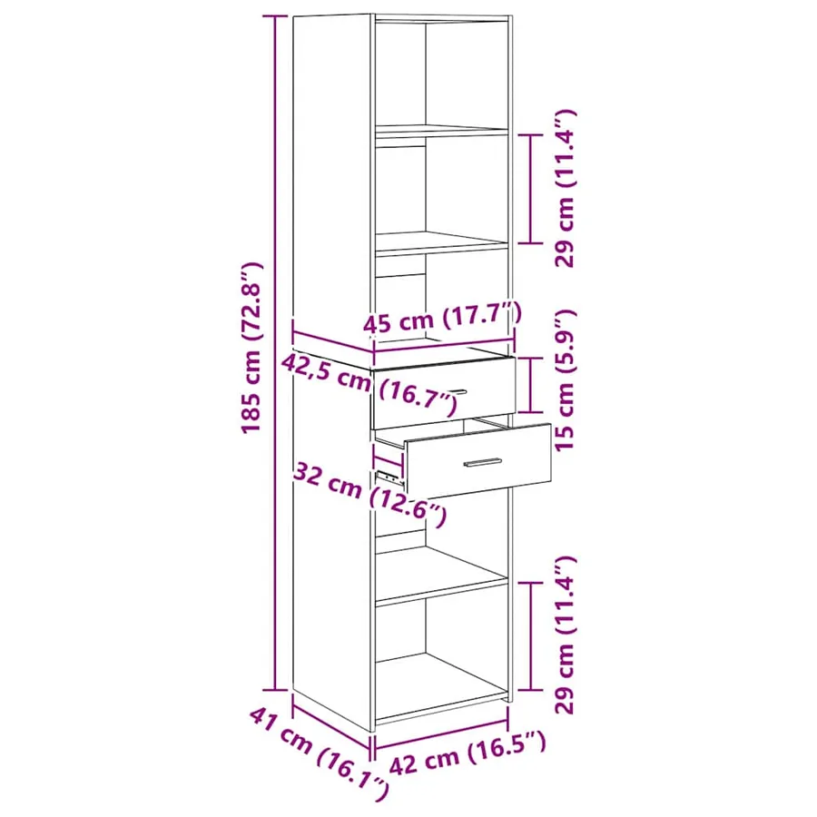 Haut Armoire avec tiroir Chêne artisanal 45 x 42,5 x 185 cm - 14