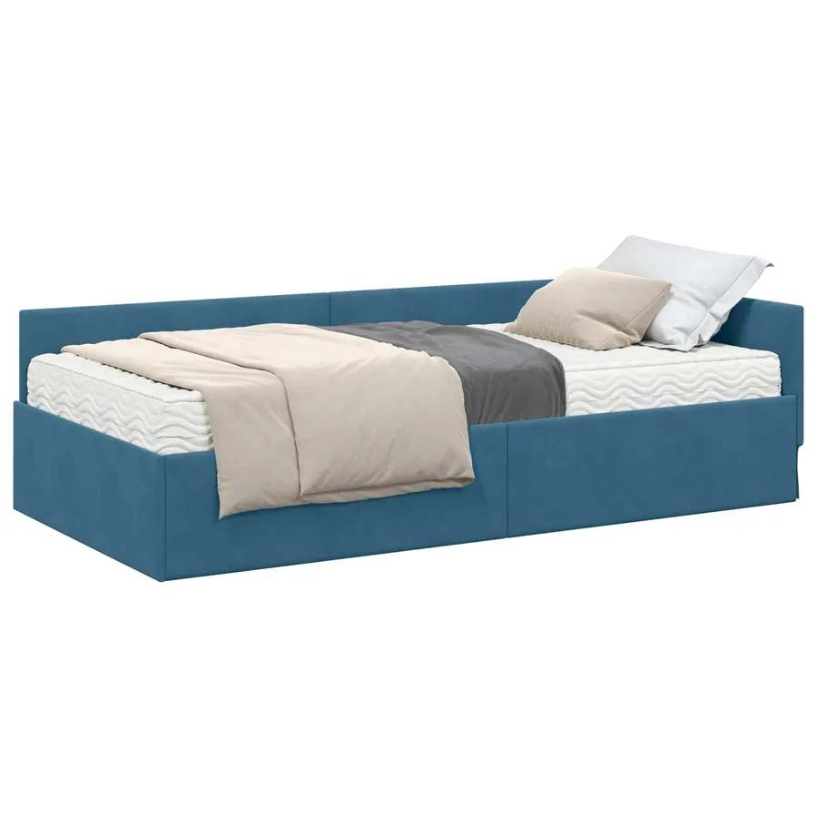 Cadre de lit d'angle avec matelas Autre 2 pcs Bleu Velours - 2