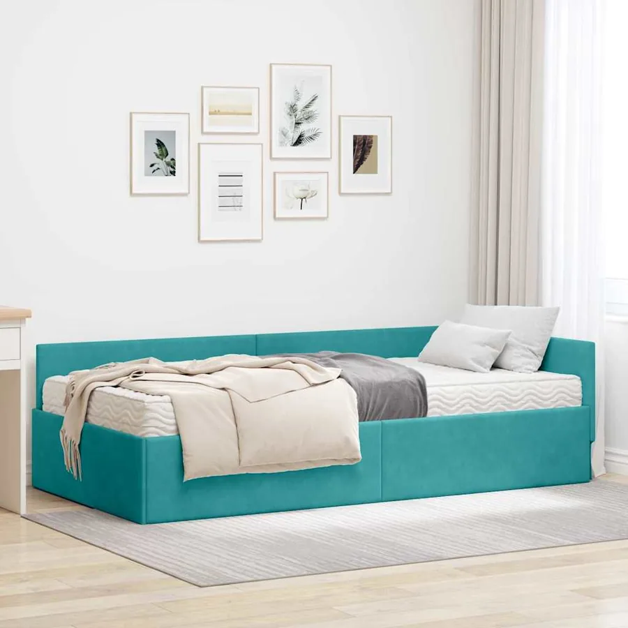 Cadre de lit d'angle avec matelas Autre 2 pcs Vert Velours