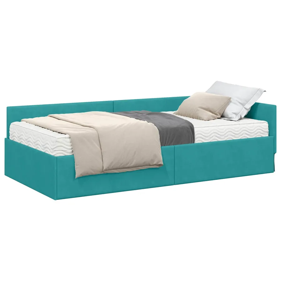 Cadre de lit d'angle avec matelas Autre 2 pcs Vert Velours - 2