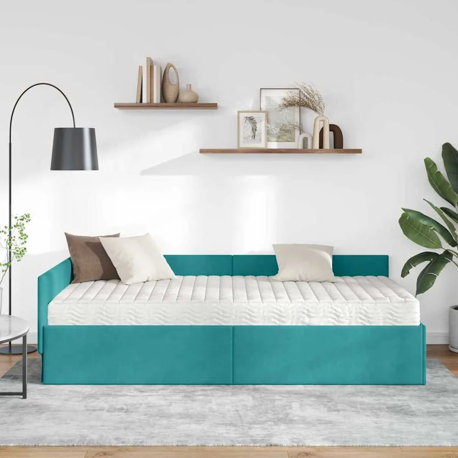 Cadre de lit d'angle avec matelas Autre 2 pcs Vert Velours - 3