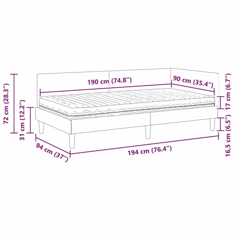 Cadre de lit d'angle avec matelas 2 pcs Gris clair Velours - 13