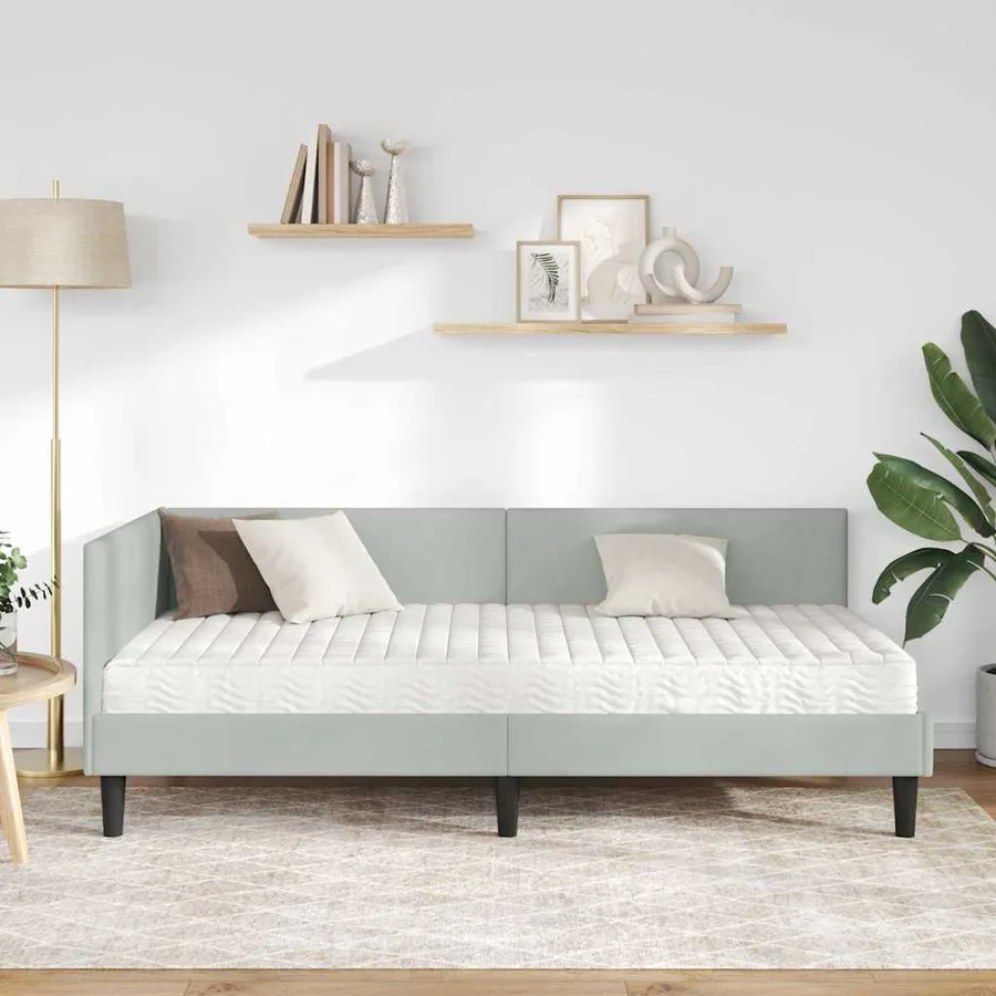 Cadre de lit d'angle avec matelas 2 pcs Gris clair Velours - 3