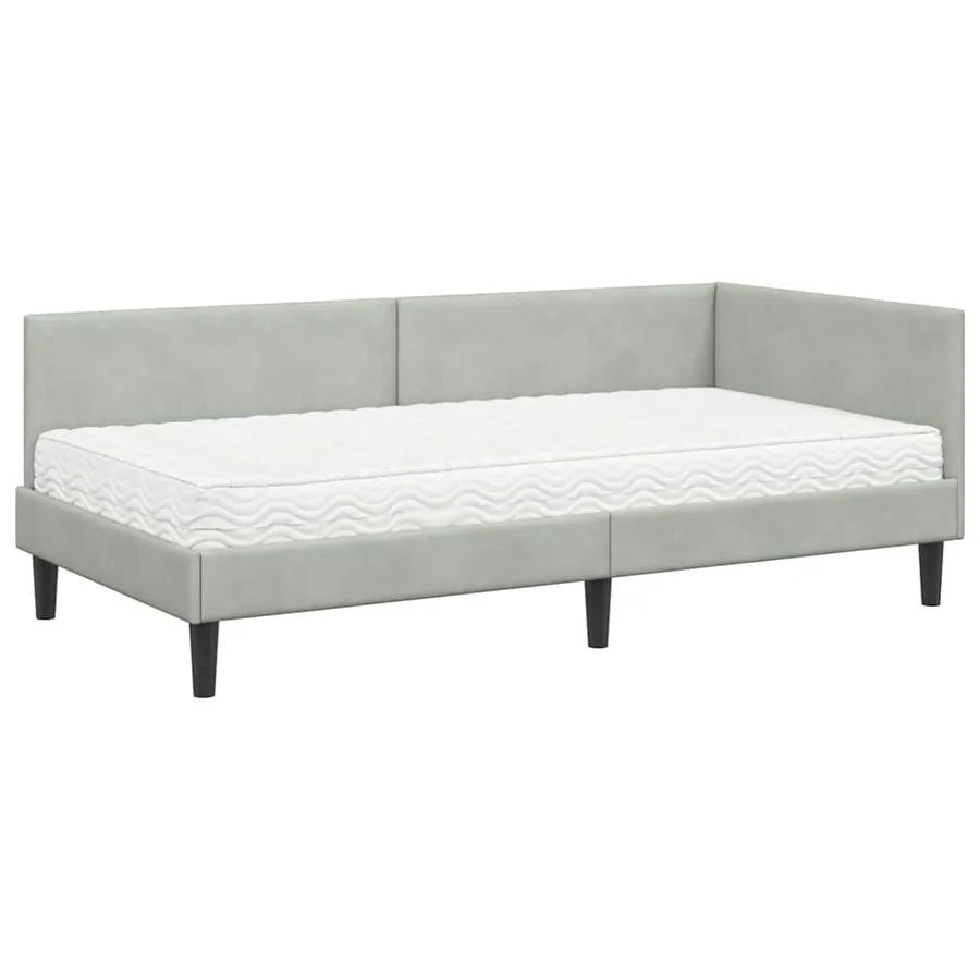 Cadre de lit d'angle avec matelas 2 pcs Gris clair Velours - 4