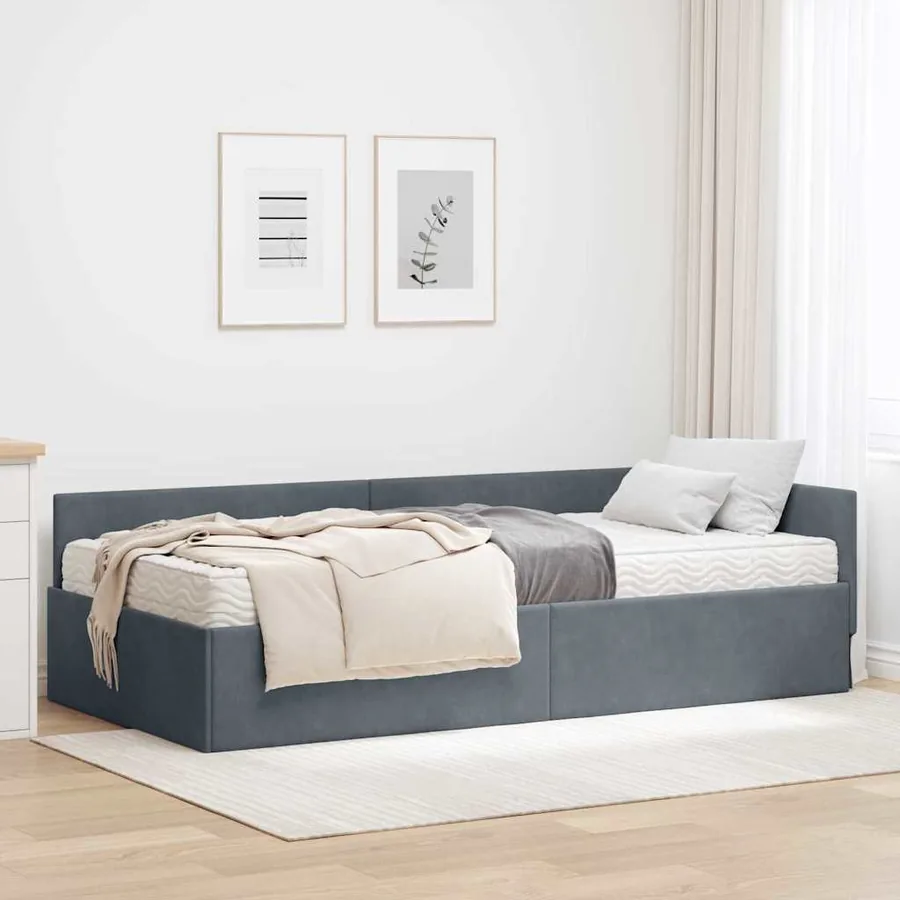 Cadre de lit d'angle avec matelas Autre 2 pcs Gris Velours