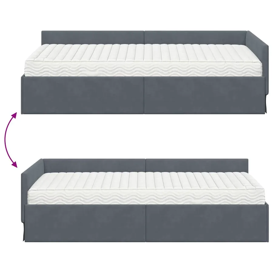 Cadre de lit d'angle avec matelas Autre 2 pcs Gris Velours - 12