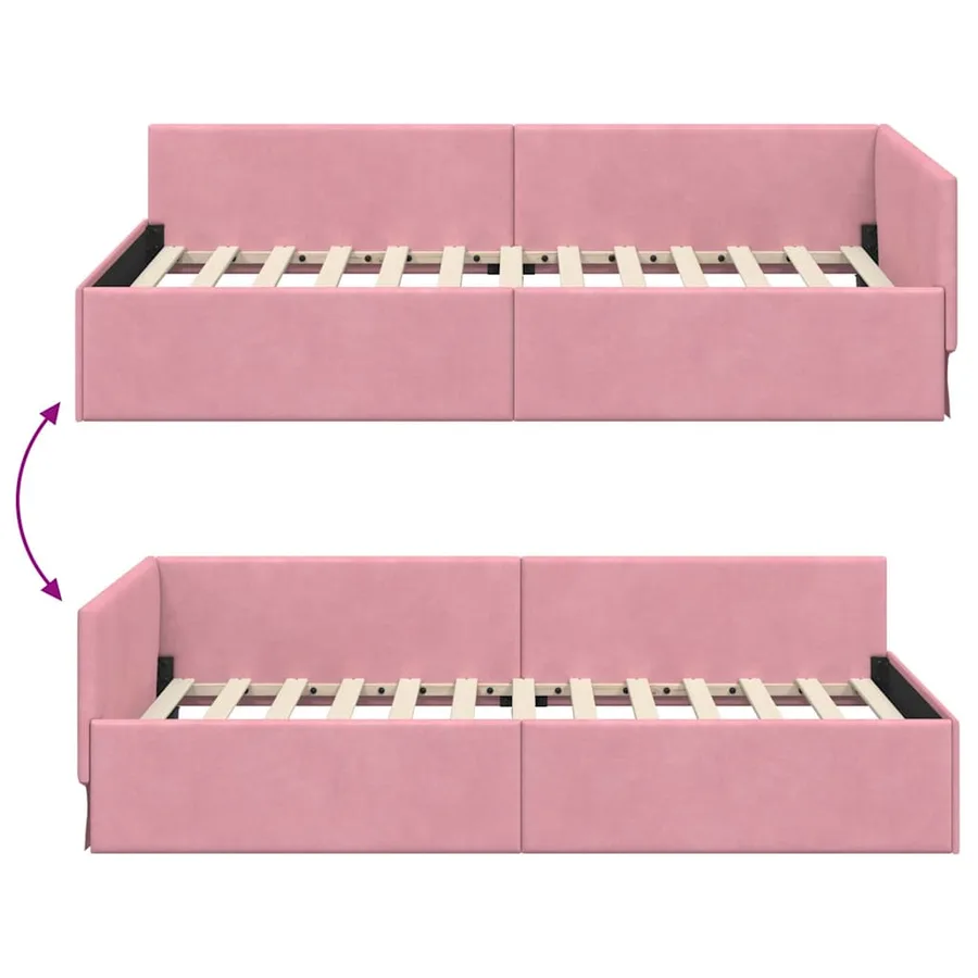 Cadre de lit d'angle Rose 100 cm x 200 cm Velours - 9