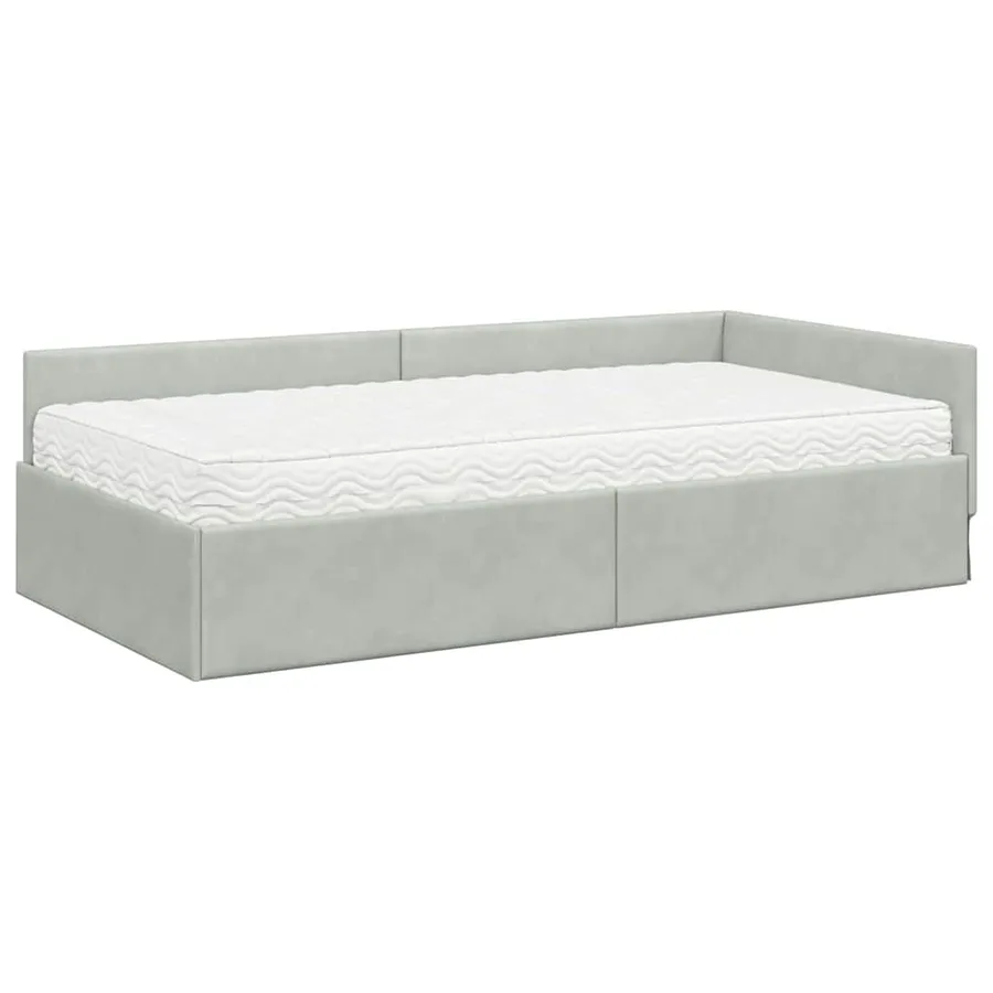Cadre de lit d'angle avec matelas 2 pcs Gris clair Velours - 4