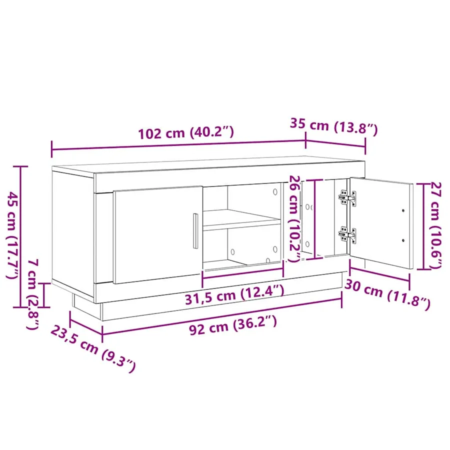 Meuble TV Chêne noir 102 x 35 x 45 cm Bois d'ingénierie - 11