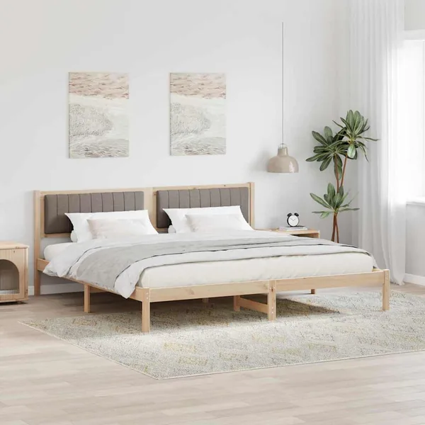 Cadre de lit avec tête de lit Taupe 200 x 200 cm Pin massif