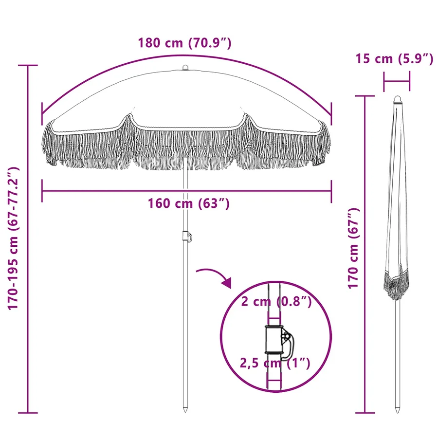 Parasol de plage Gris et blanc 160 x 160 x 196 cm - 7
