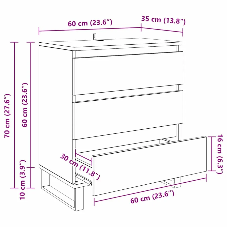 Buffet Chêne artisanal 60 x 35 x 70 cm Bois d'ingénierie - 15