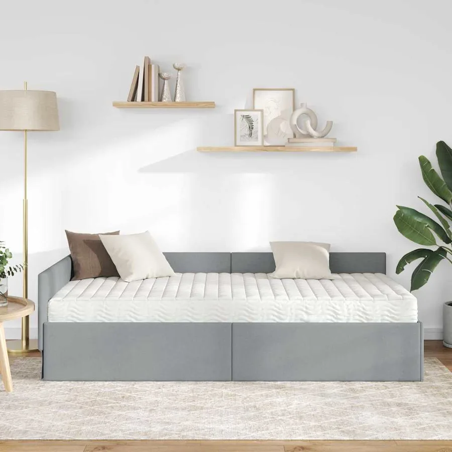Cadre de lit d'angle avec matelas Autre 2 pcs Gris clair tissu - 3