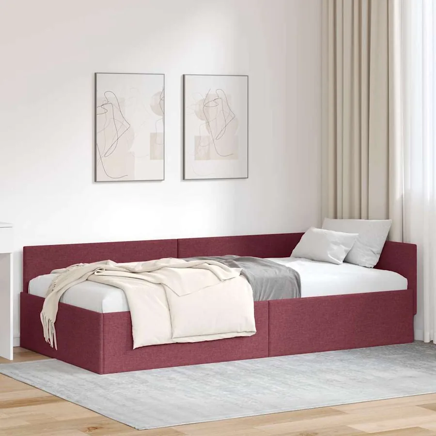 Cadre de lit d'angle Bordeaux 100 cm x 200 cm tissu