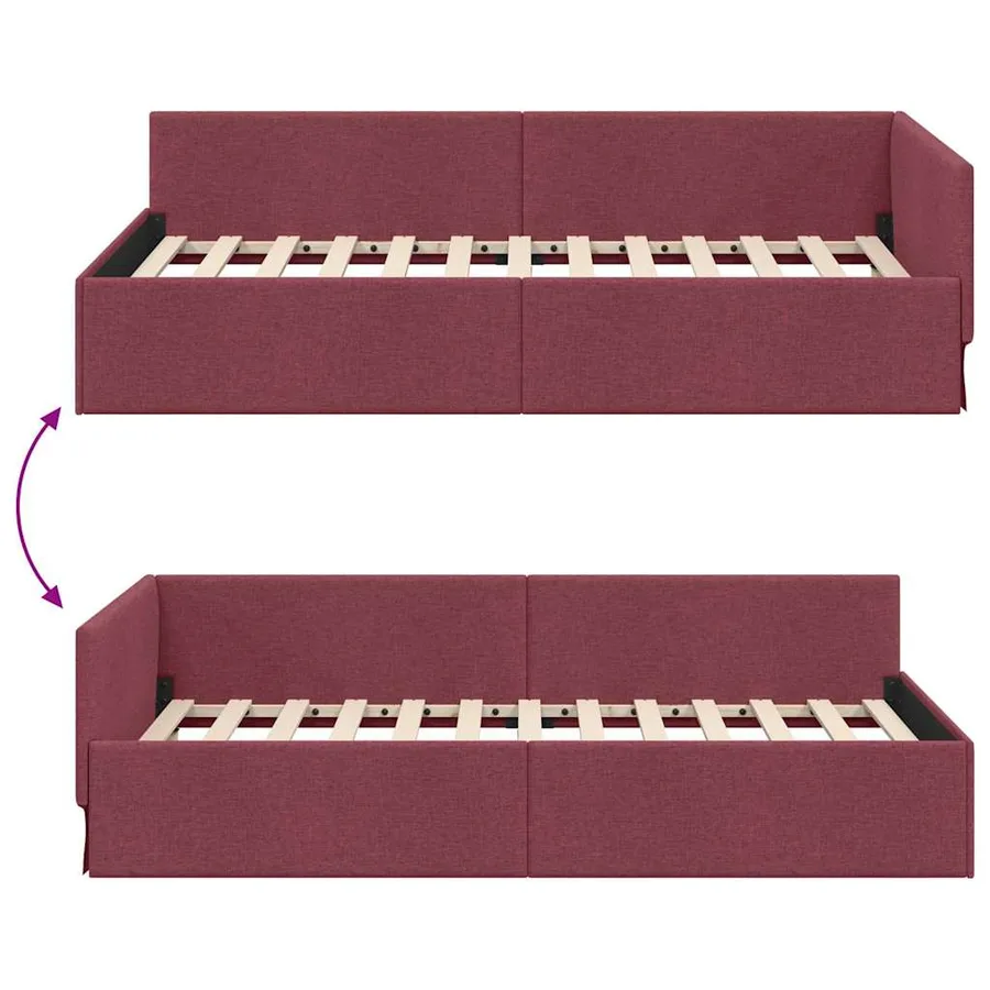 Cadre de lit d'angle Bordeaux 100 cm x 200 cm tissu - 9