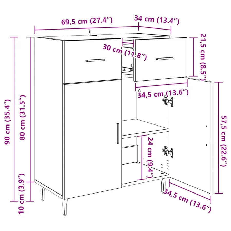 Buffet Chêne artisanal 69,5 x 34 x 90 cm Bois d'ingénierie - 14